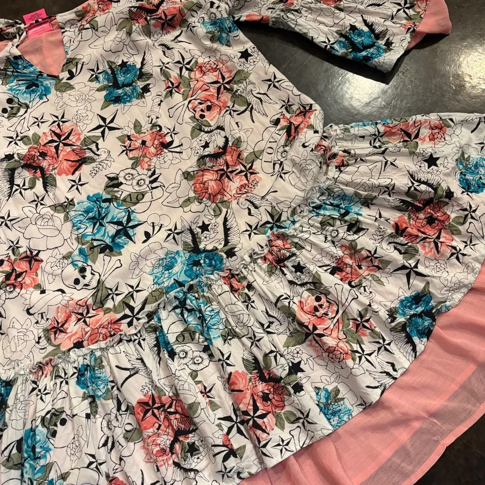 TORRID x BETSEY JOHNSON COLD SHOULDER SKULL & FLORAL PUNK ROCKER DRESS - Picture 5 of 6